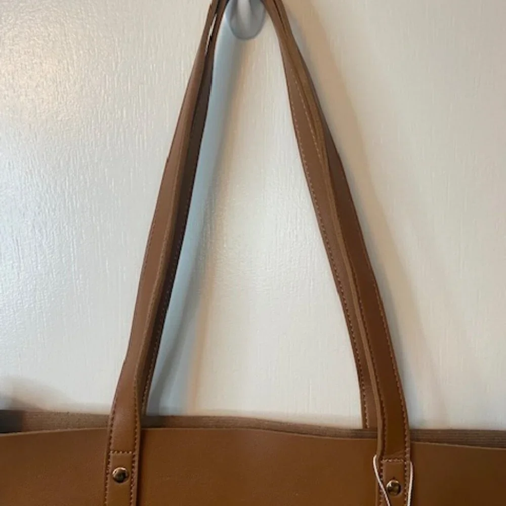 HENNY + LEV Cognac Brown Vegan Leather Everyday Tote Purse Bag Crossbody